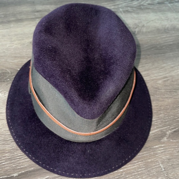 LOLA HATS Deep Purple Wool Fedora Hat Army Green Band Tan Leather Band Size S - Picture 7 of 8